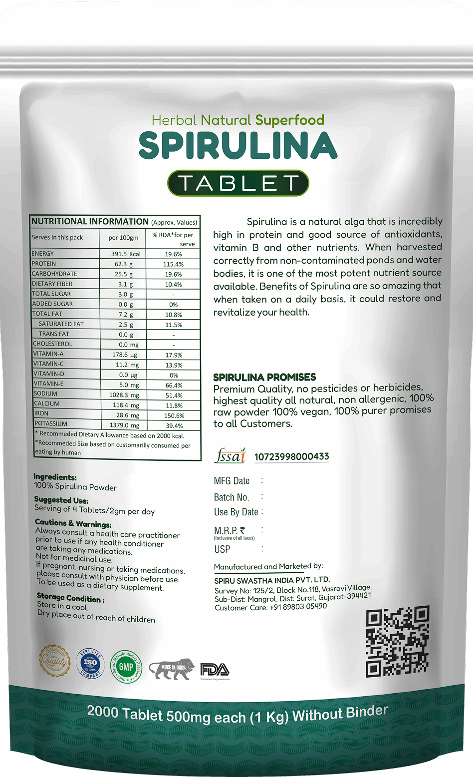 Natural Spirulina Tablets Pouch