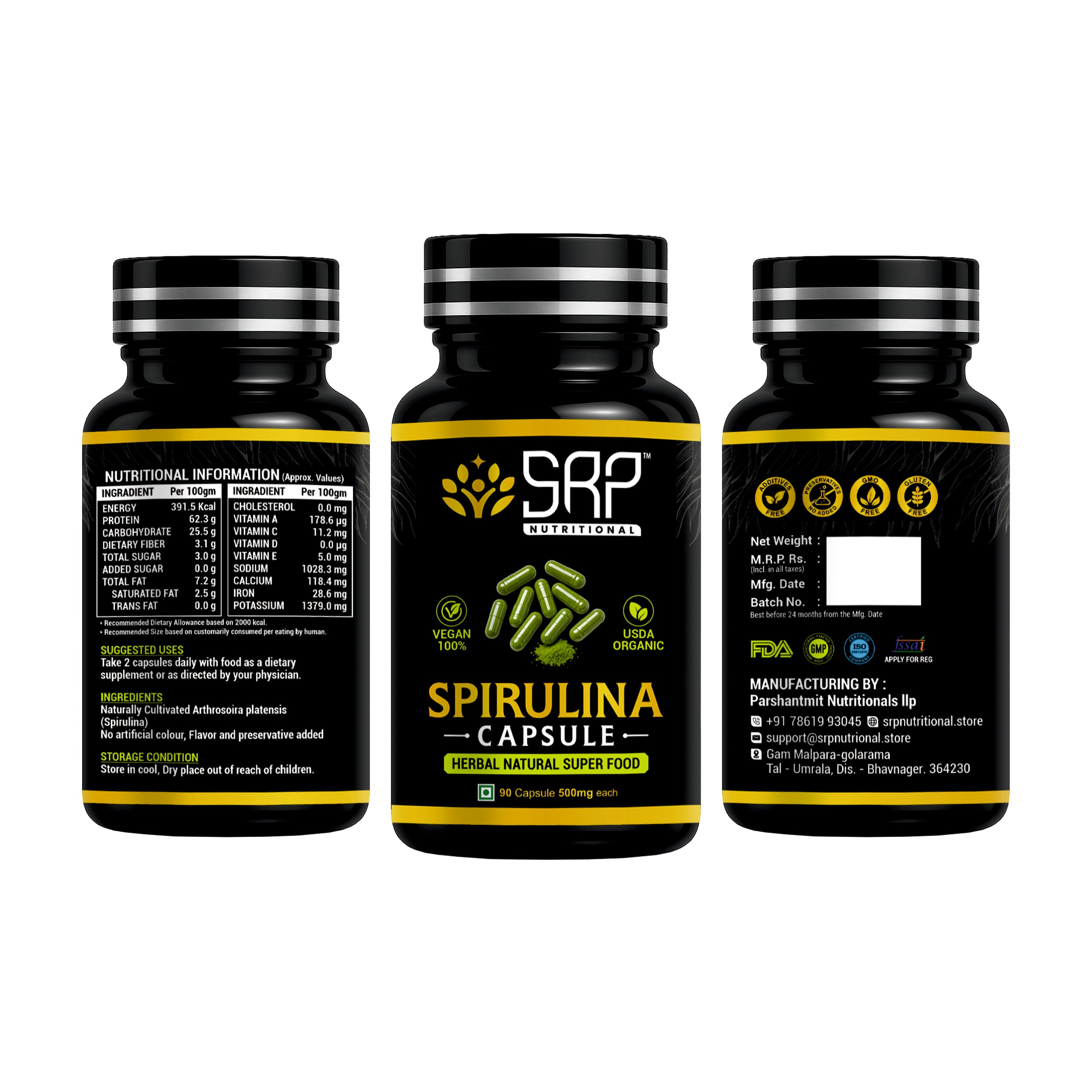 Spirulina Capsules | Original Green Superfood | SRP Nutritional