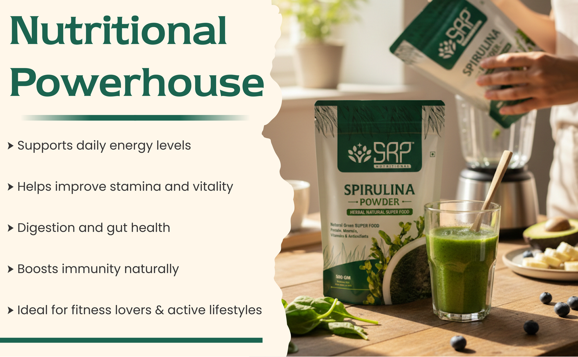 Spirulina Powder | 100% Pure Green Superfood | SRP Nutritional